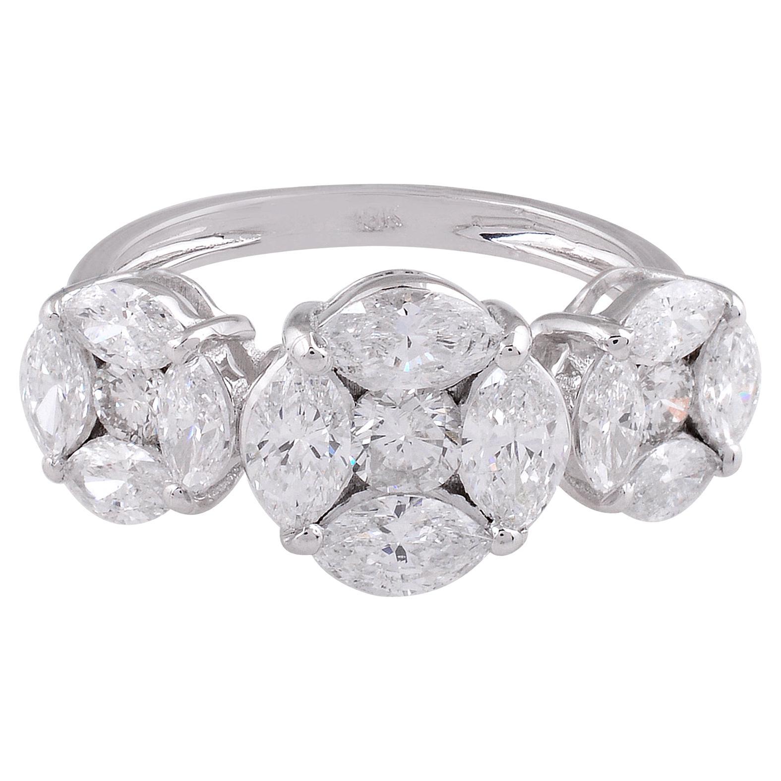 Bague « Promise » en or blanc 14 carats avec diamants ronds marquises de 2,10 carats SI/H