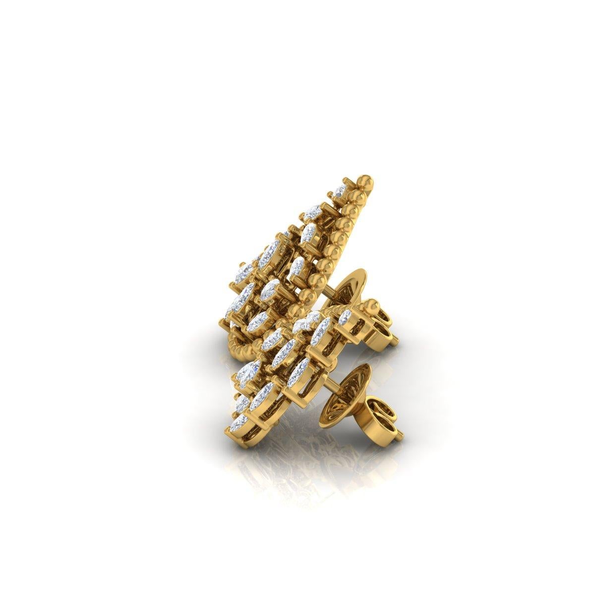 Taille poire Boucles d'oreilles en or jaune 18 carats avec diamants véritables taille poire marquise 2,10 carats SI/H en vente