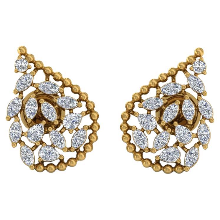 Real 2.10 Carat SI/H Pear Marquise Diamond Earrings 18 Karat Yellow Gold Jewelry