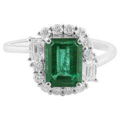 Real 2.11 Carat Zambian Emerald 0.63 Carat SI/H Diamond 18 Karat White Gold Ring