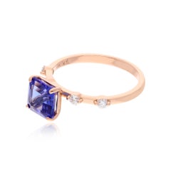 Real 2.12 Carat Tanzanite Wedding Ring 0.2 Ct Diamond 18 Karat Rose Gold Jewelry