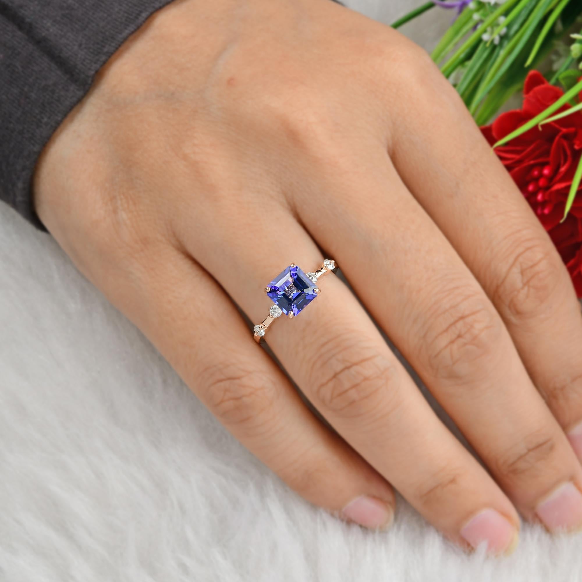Realer 2,12 Karat Tansanit Ehering 0,2 Karat Diamant 18 Karat Roségold Schmuck Damen im Angebot