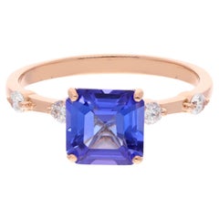 Anillo de boda de tanzanita real de 2,12 quilates 0,2 quilates de diamante Joyas de oro rosa de 18 quilates