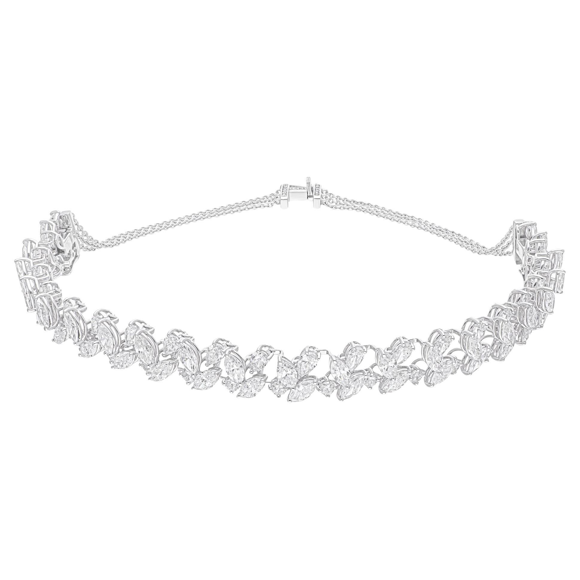 Collana girocollo con diamanti reali da 21,21 carati SI/H Pear Marquise in oro bianco 14 carati