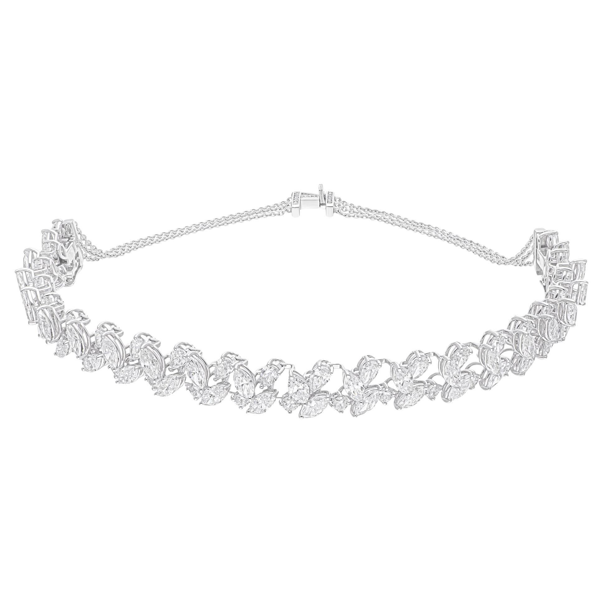 Real 21.21 Carat SI/H Pear Marquise Diamond Choker Necklace 18 Karat White Gold