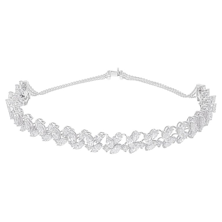 Collier Ras De Cou Or Blanc 18 Carats Avec Diamants - Motif Serti, Neuf Sans Emballage