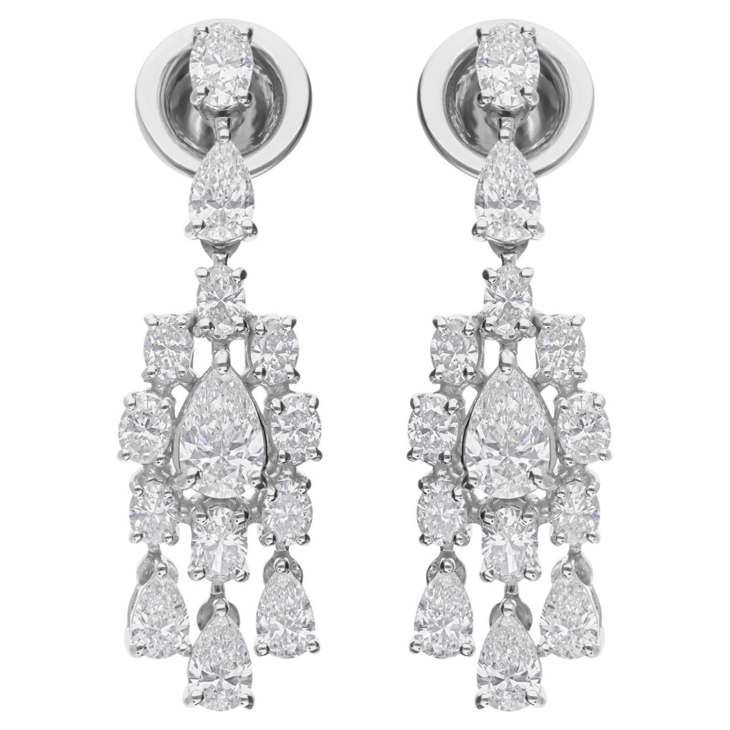 Real 2.13 Carat SI Clarity HI Color Diamond Dangle Earrings 18 Karat White Gold