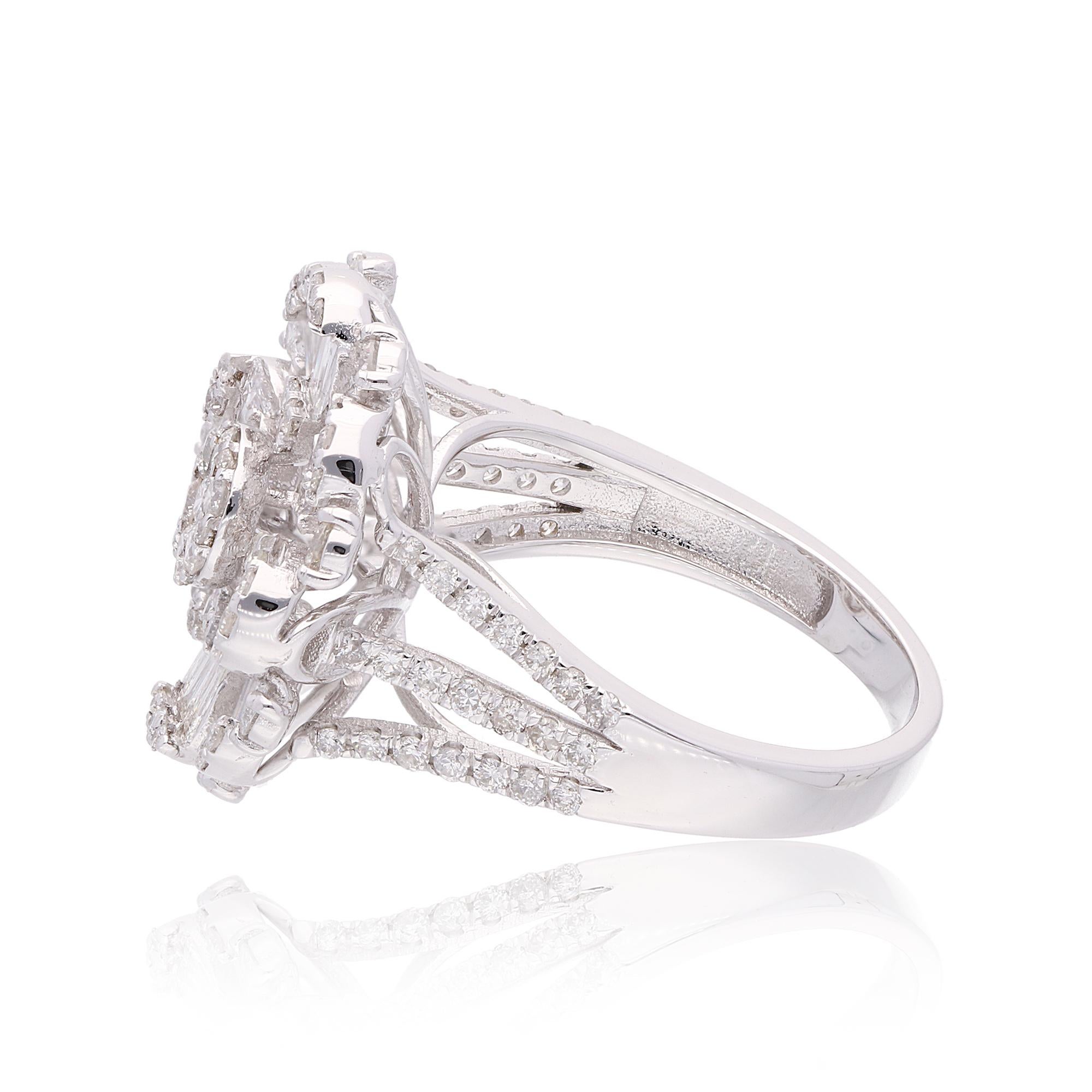 Real 2,15 Karat SI/H Baguette-Diamant-Cocktailring aus 18 Karat Weißgold mit Baguette-Diamant (Baguetteschliff) im Angebot