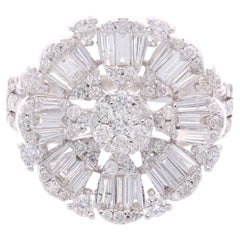 Anillo de cóctel con diamantes baguette SI/H de 2,15 quilates reales Joyas de oro blanco de 18 quilates