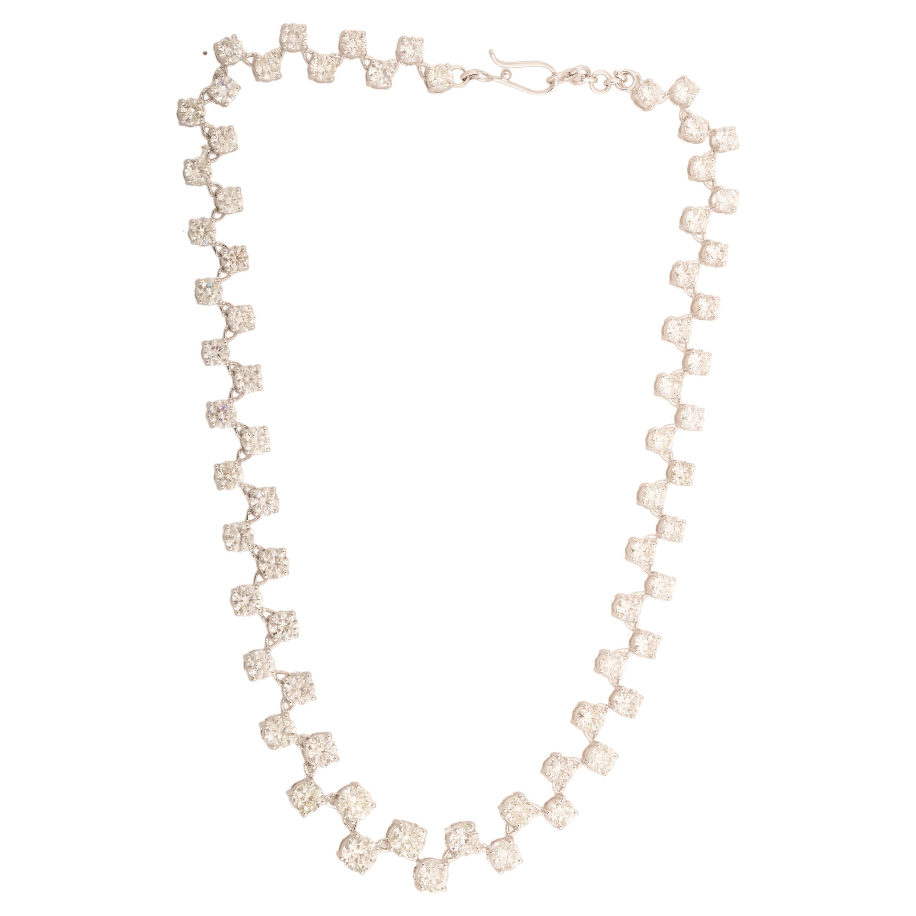 Véritable 21.54 Carat Diamond Zig Zag Necklace 14 Karat White Gold Handmade Jewelry