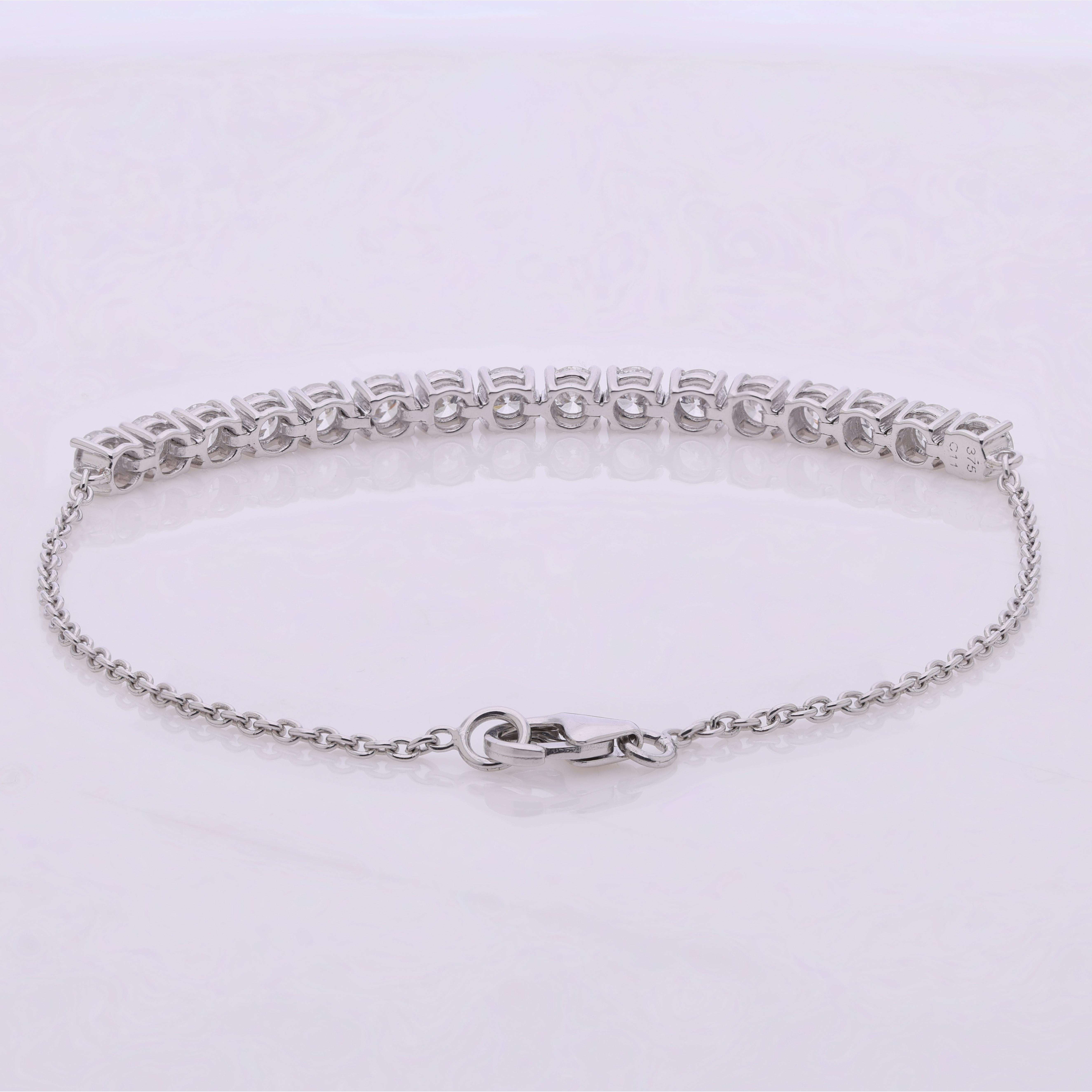 Real 2,18 quilates SI Claridad HI Color Pulsera de diamantes 9 quilates de oro blanco Joyería Corte redondo en venta