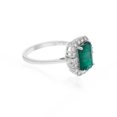 Real 2.22 Carat Zambian Emerald Ring 0.57 Carat SI/H Diamond 14 Karat White Gold