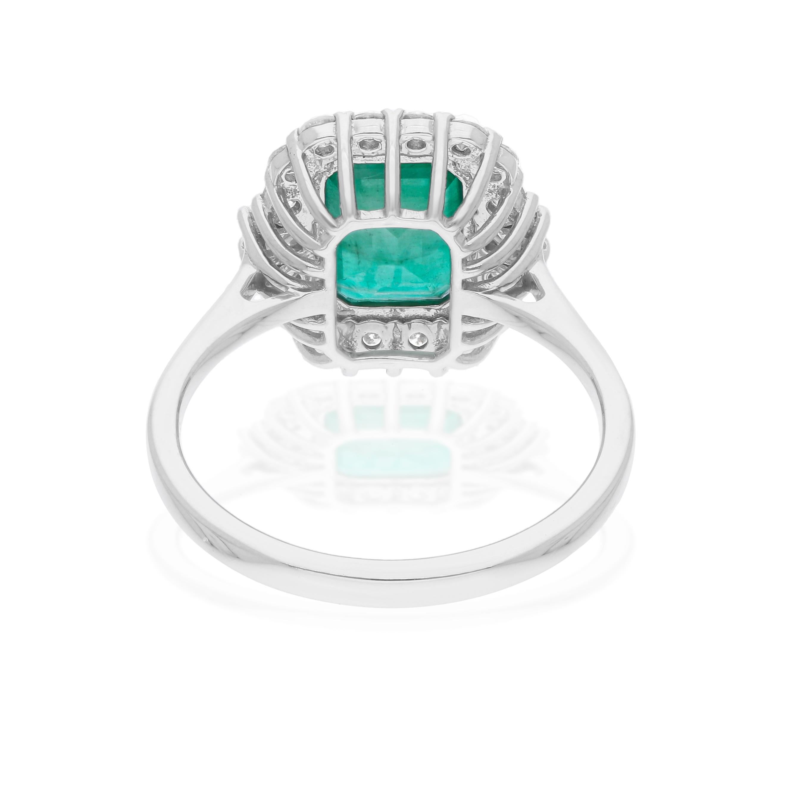 Real 2.22 Carat Zambian Emerald Ring 0.57 Carat SI/H Diamond 14 Karat White Gold For Sale 1
