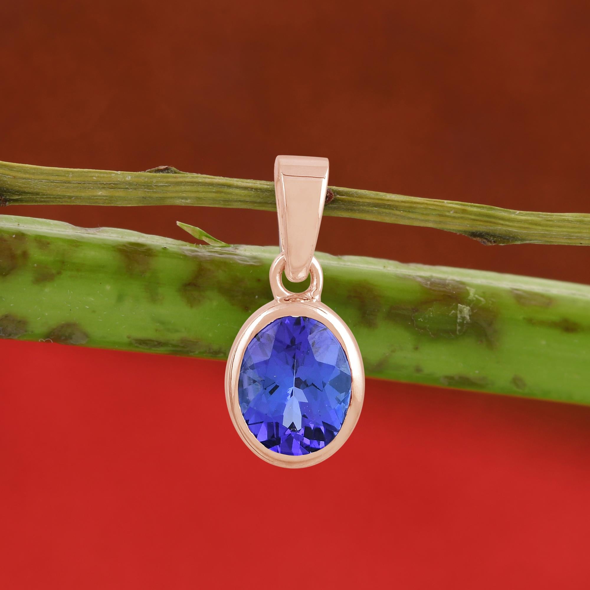 Modern Real 2.24 Carat Oval Shape Tanzanite Gemstone Charm Pendant 18 Karat Rose Gold For Sale