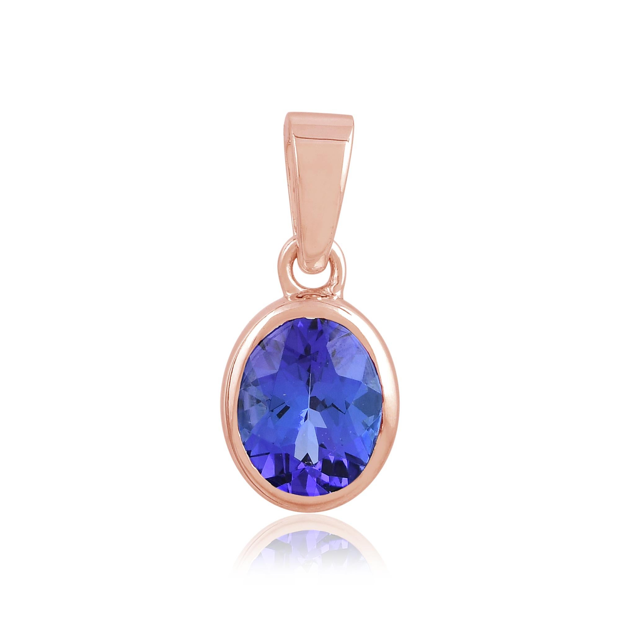 Taglio ovale Ciondolo con gemma di tanzanite reale di forma ovale da 2,24 carati in oro rosa 18 carati in vendita