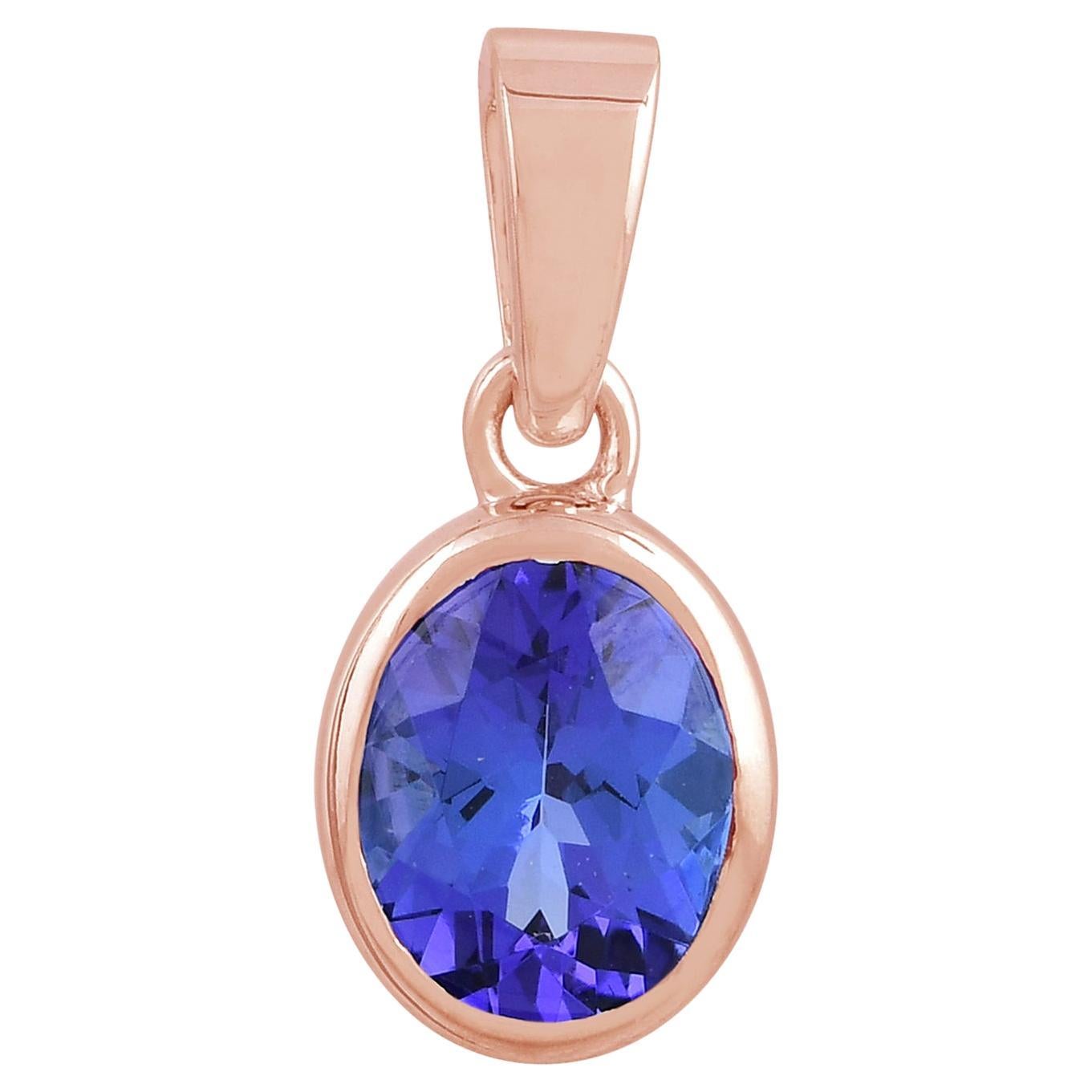 Real 2.24 Carat Oval Shape Tanzanite Gemstone Charm Pendant 18 Karat Rose Gold