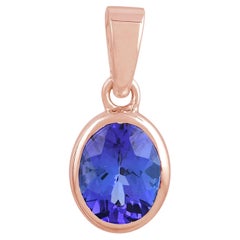 Real 2.24 Carat Oval Shape Tanzanite Gemstone Charm Pendant 18 Karat Rose Gold