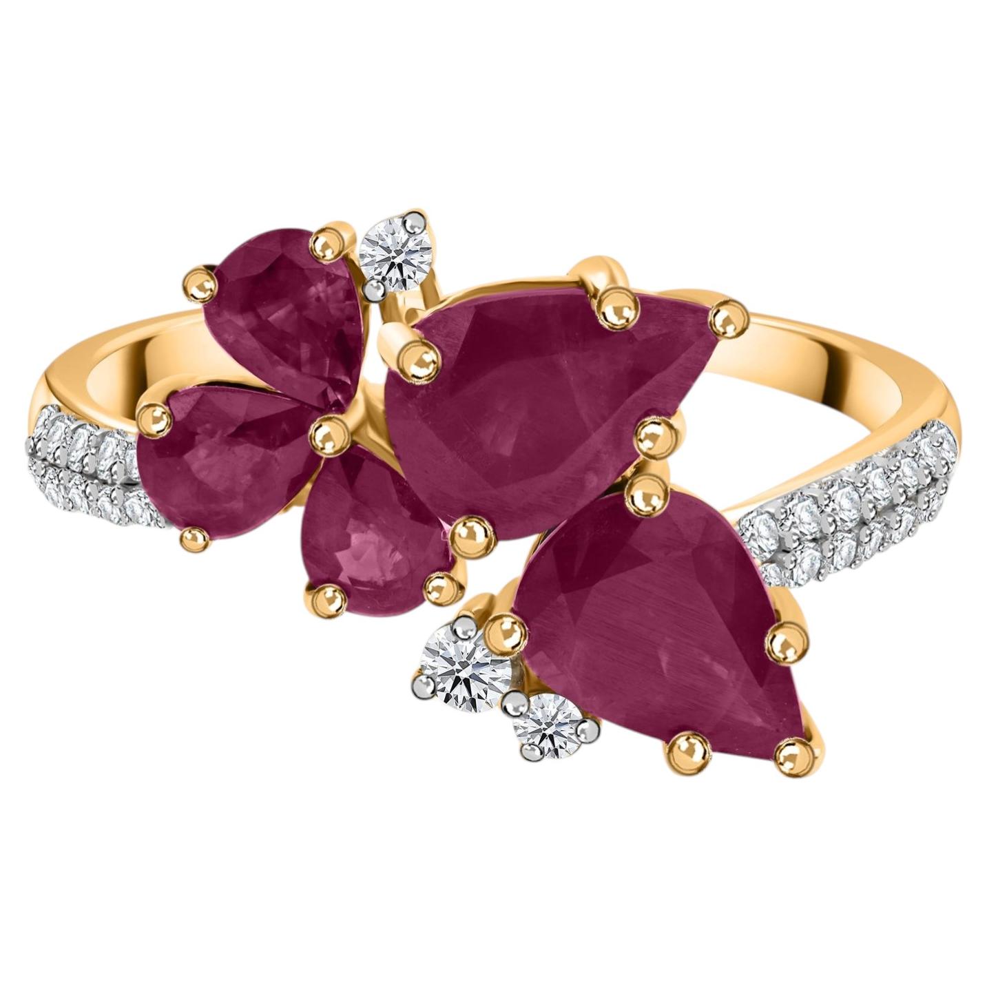 Real 2.24 Carat Ruby Gemstone 0.23 Carat SI/H Diamond Ring 14 Karat Yellow Gold