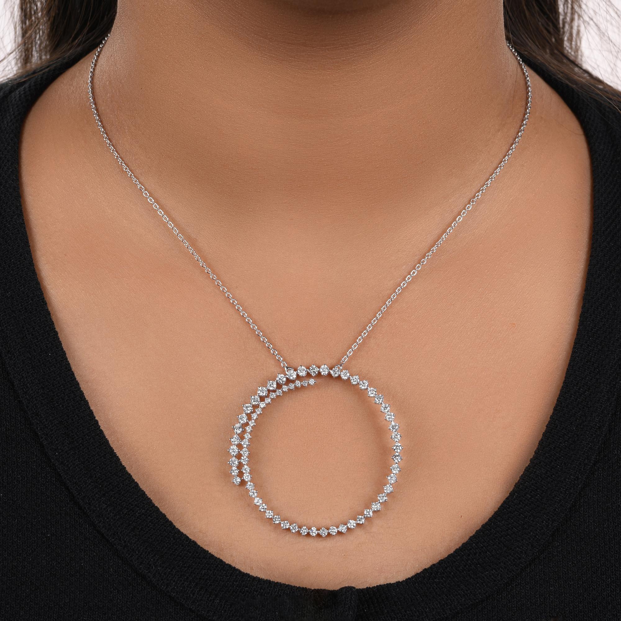 Modern Real 2.25 Carat SI/H Round Diamond Circle Pendant Necklace 14 Karat White Gold For Sale