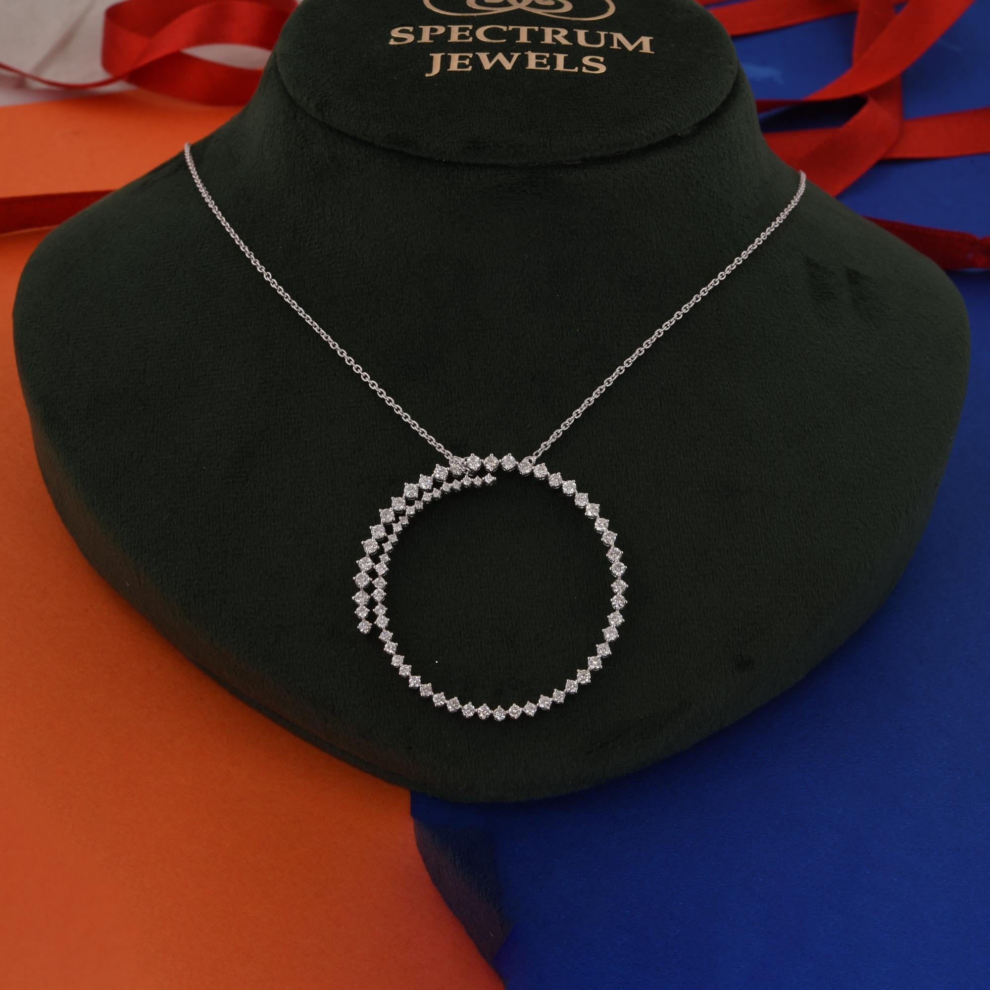 Round Cut Real 2.25 Carat SI/H Round Diamond Circle Pendant Necklace 14 Karat White Gold For Sale