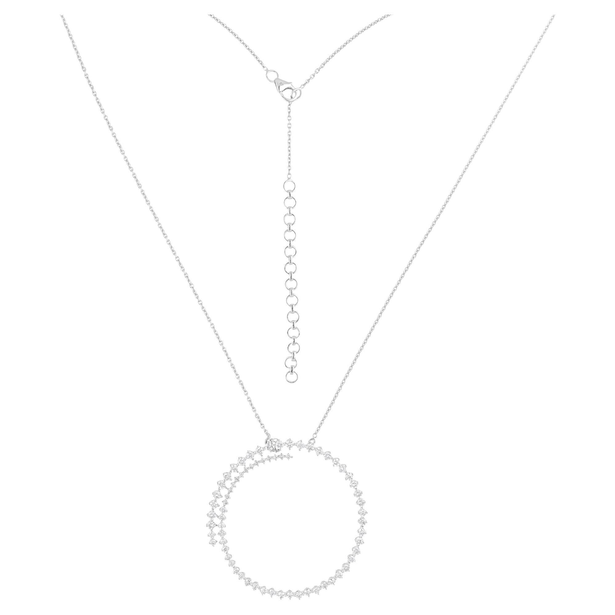 Collar Colgante Círculo Diamante Redondo 2,25 Quilates SI/H Real Oro Blanco 14 Kilates