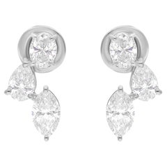 Boucles d'oreilles en or blanc 14 carats avec diamants multicolores de 2,27 carats de pureté SI