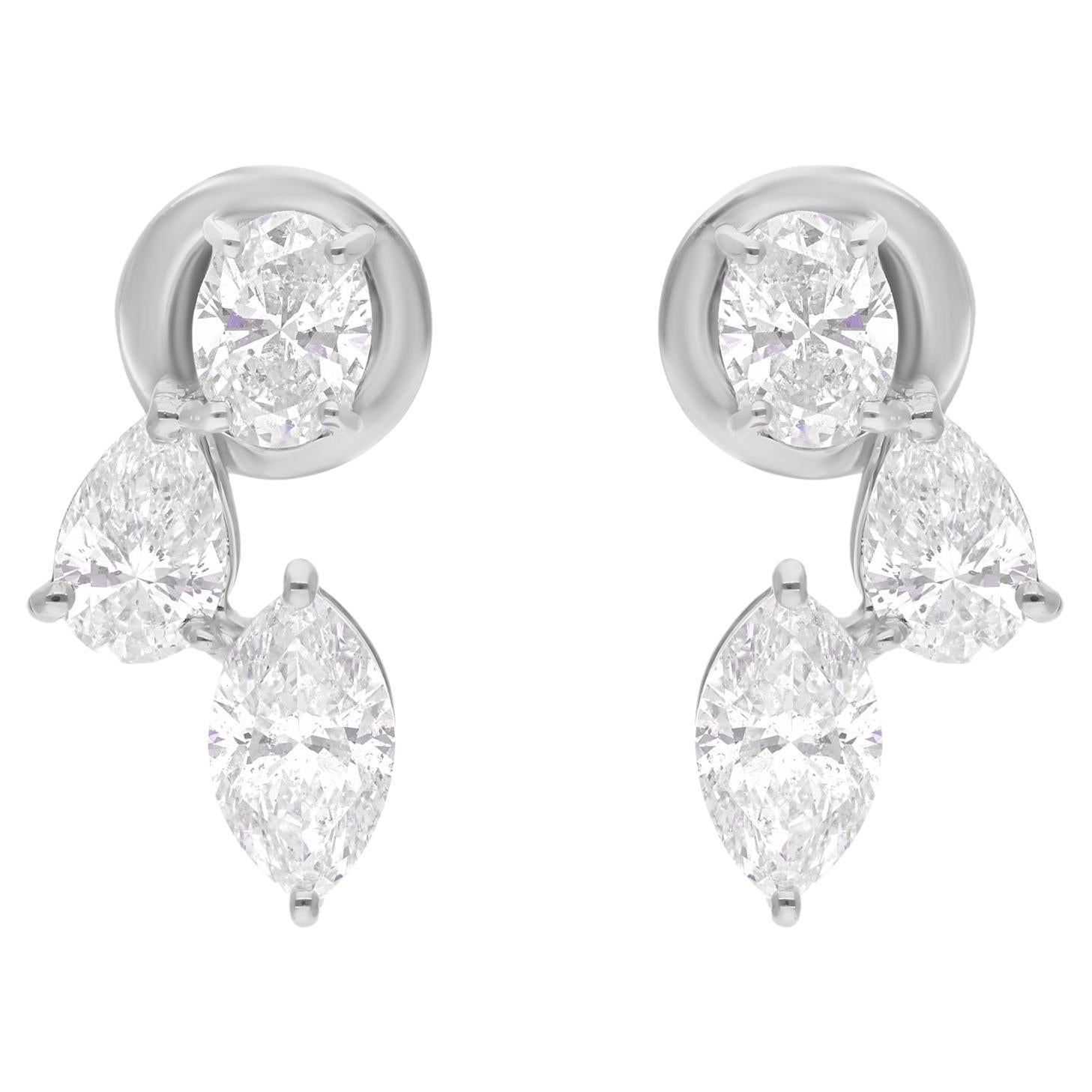 Real 2.27 Carat SI Clarity HI Color Multi Diamond Earrings 18 Karat White Gold