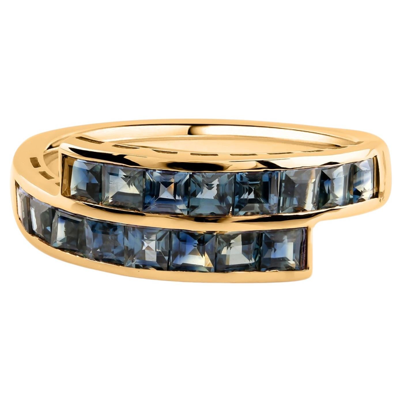 Real 2.28 Carat Blue Sapphire Gemstone Wrap Ring 14 Karat Yellow Gold Jewelry