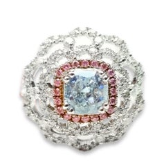 Anello di fidanzamento con diamanti naturali Fancy Light Blue e rosa da 2,28 ct, certificati GIA, 18 carati, SI2