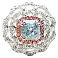 Anello di fidanzamento con diamanti naturali Fancy Light Blue e rosa da 2,28 ct, certificati GIA, 18 carati, SI2