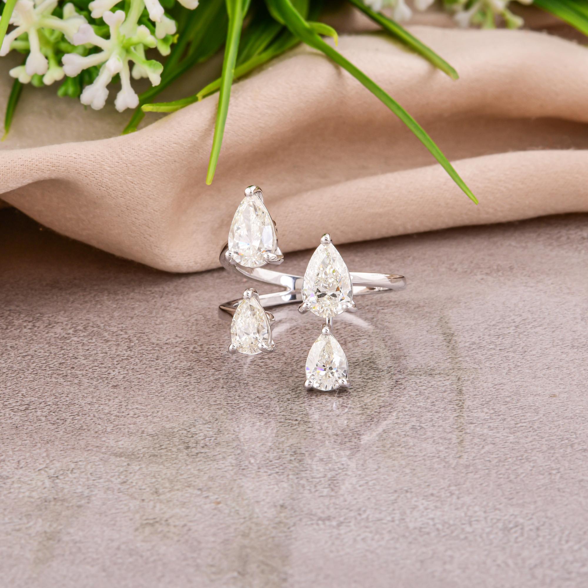 Taglio a goccia Anello con diamante reale da 2,29 carati SI/H con taglio a pera Brilliante Gioielli in oro bianco 14 carati in vendita