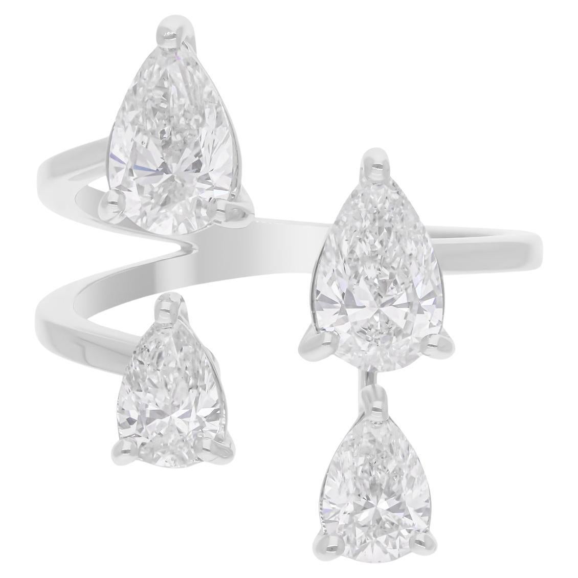 Real 2,29 Karat SI/H Diamantring aus 14 Karat Weißgold mit birnenförmigem Brillantschliff