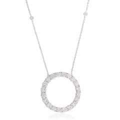 Real 2.30 Carat Pave Diamond Circle Charm Pendant Necklace 14 Karat White Gold