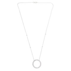 Real 2.30 Carat Pave Diamond Circle Charm Pendant Necklace 18 Karat White Gold