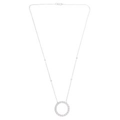 Collana con ciondolo a forma di cerchio con diamante reale da 2,30 carati e pavé in oro bianco da 18 carati