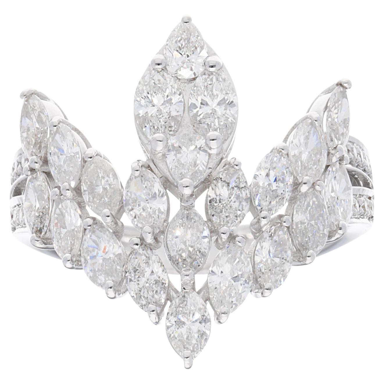 Bague chevron en diamant marquise de 2,30 carats, pureté SI, couleur HI, or blanc 18k