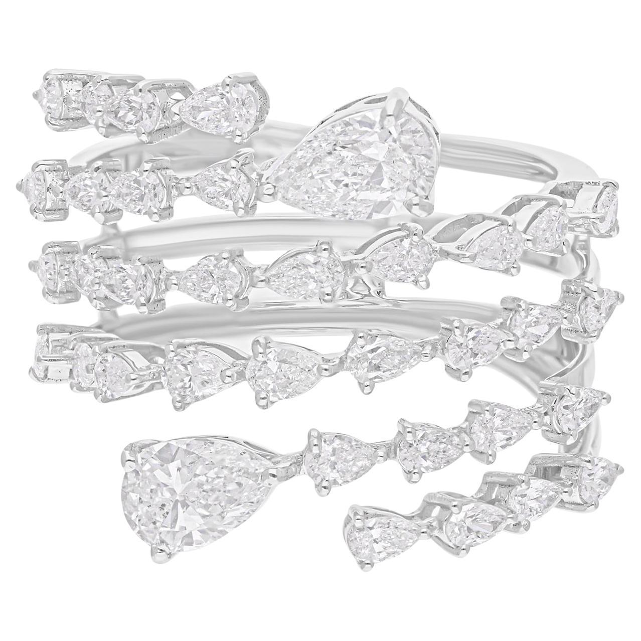 Anillo en espiral con diamantes talla pera brillante SI/H de 2,31 quilates reales Oro blanco de 14 quilates