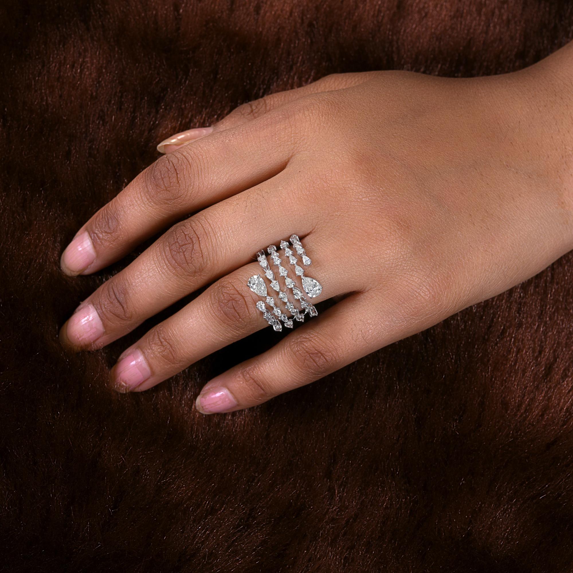 Modern Real 2.31 Carat SI/H Pear Brilliant Cut Diamond Spiral Ring 18 Karat White Gold For Sale