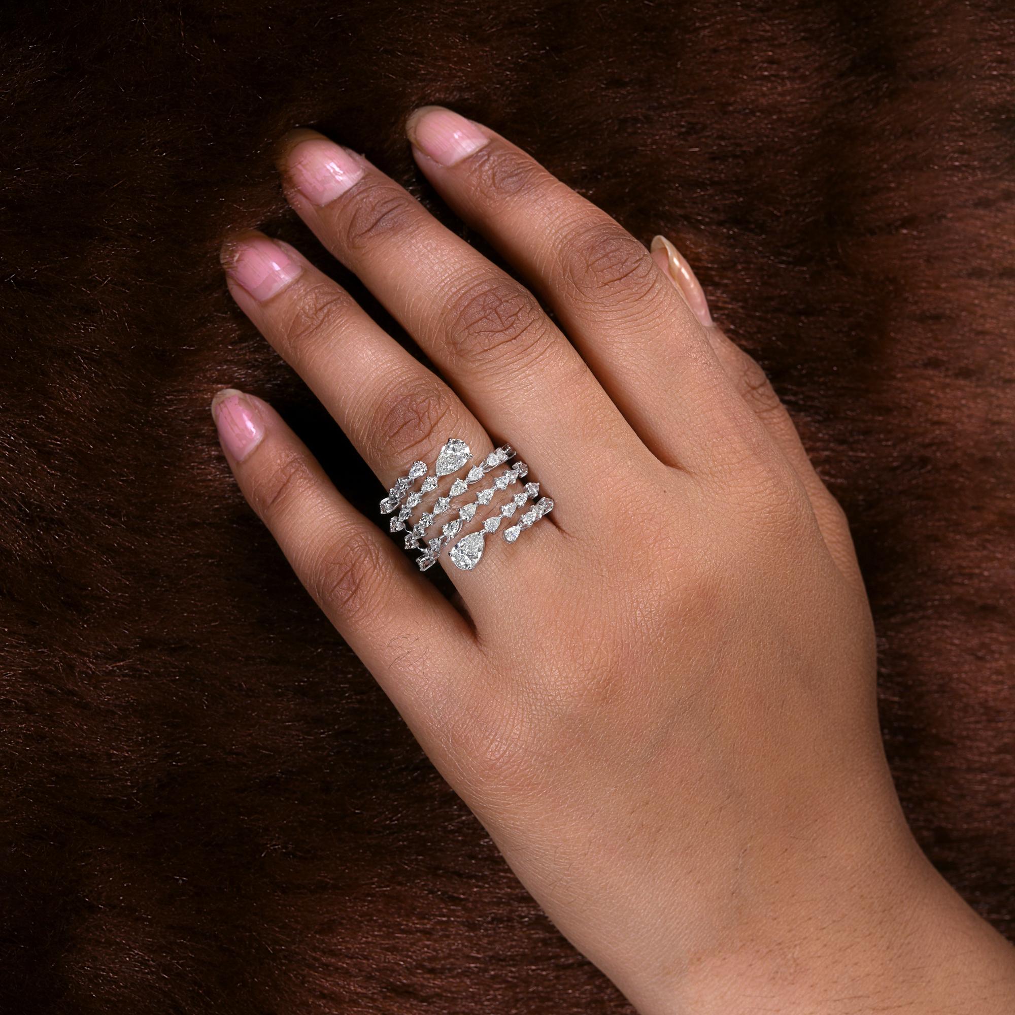 Pear Cut Real 2.31 Carat SI/H Pear Brilliant Cut Diamond Spiral Ring 18 Karat White Gold For Sale