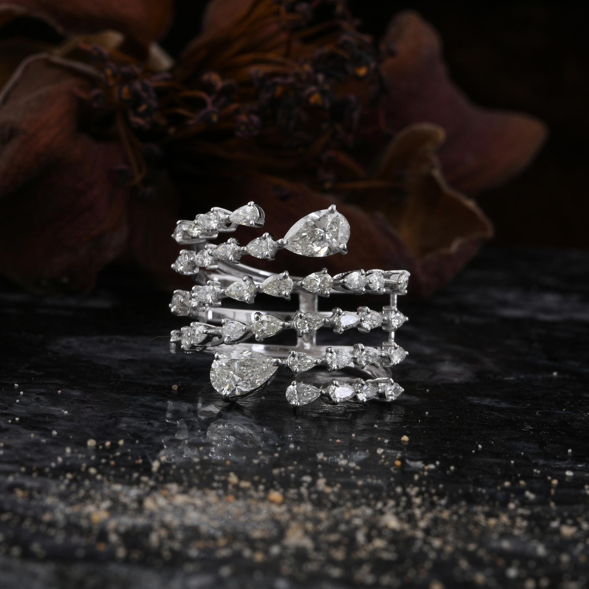 Women's Real 2.31 Carat SI/H Pear Brilliant Cut Diamond Spiral Ring 18 Karat White Gold For Sale
