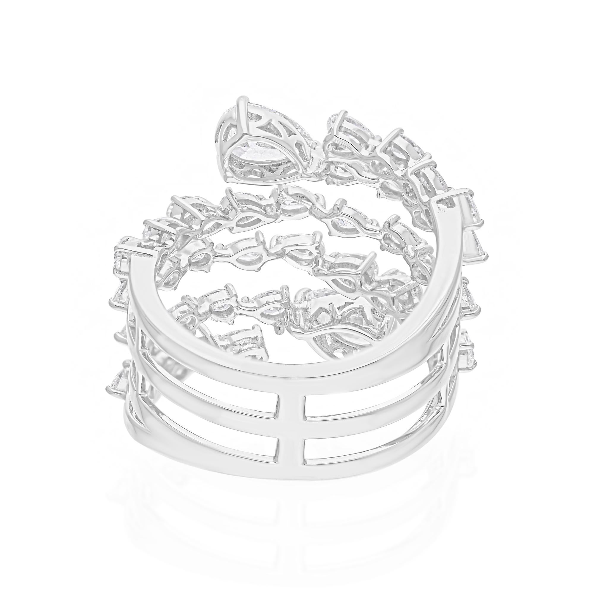 Real 2.31 Carat SI/H Pear Brilliant Cut Diamond Spiral Ring 18 Karat White Gold For Sale 1