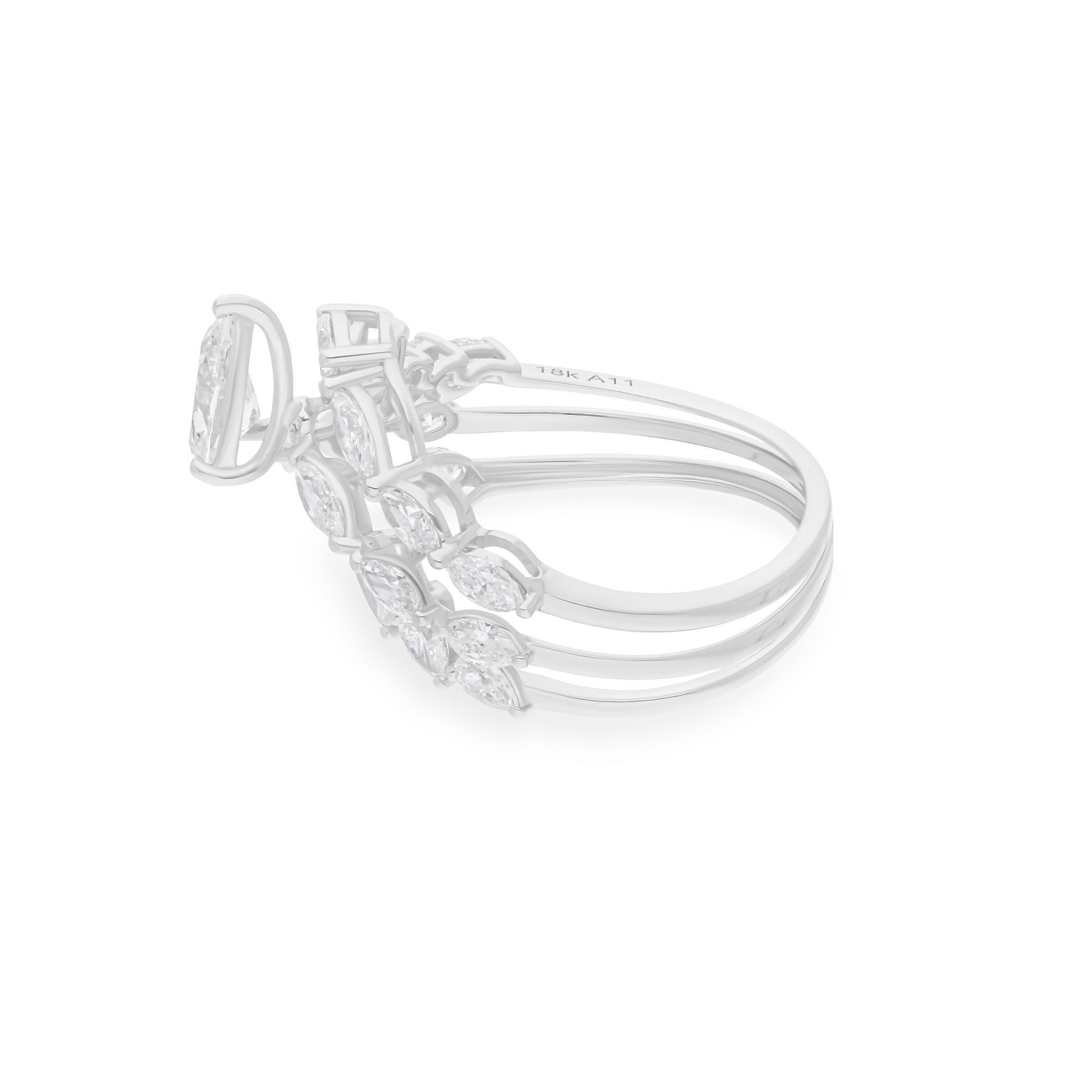 Real 2,36 Karat SI/H Birnenschliff Brillantschliff Diamant Chevron Ring 14 Karat Weißgold (Moderne) im Angebot