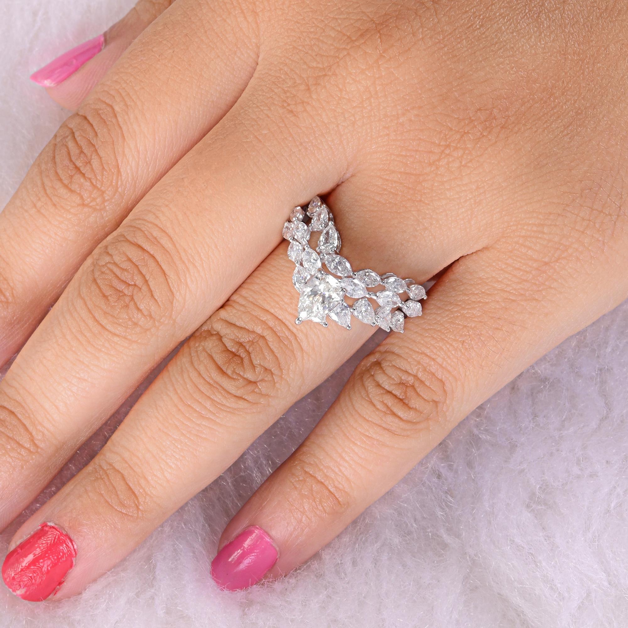 Real 2,36 Karat SI/H Birnenschliff Brillantschliff Diamant Chevron Ring 14 Karat Weißgold im Zustand „Neu“ im Angebot in Diera, Dubai