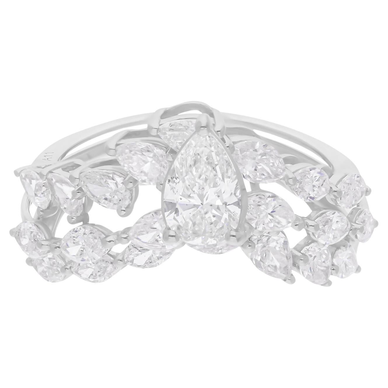 Real 2.36 Carat SI/H Pear Brilliant Cut Diamond Chevron Ring 18 Karat White Gold