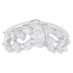 Real 2.36 Carat SI/H Pear Brilliant Cut Diamond Chevron Ring 18 Karat White Gold