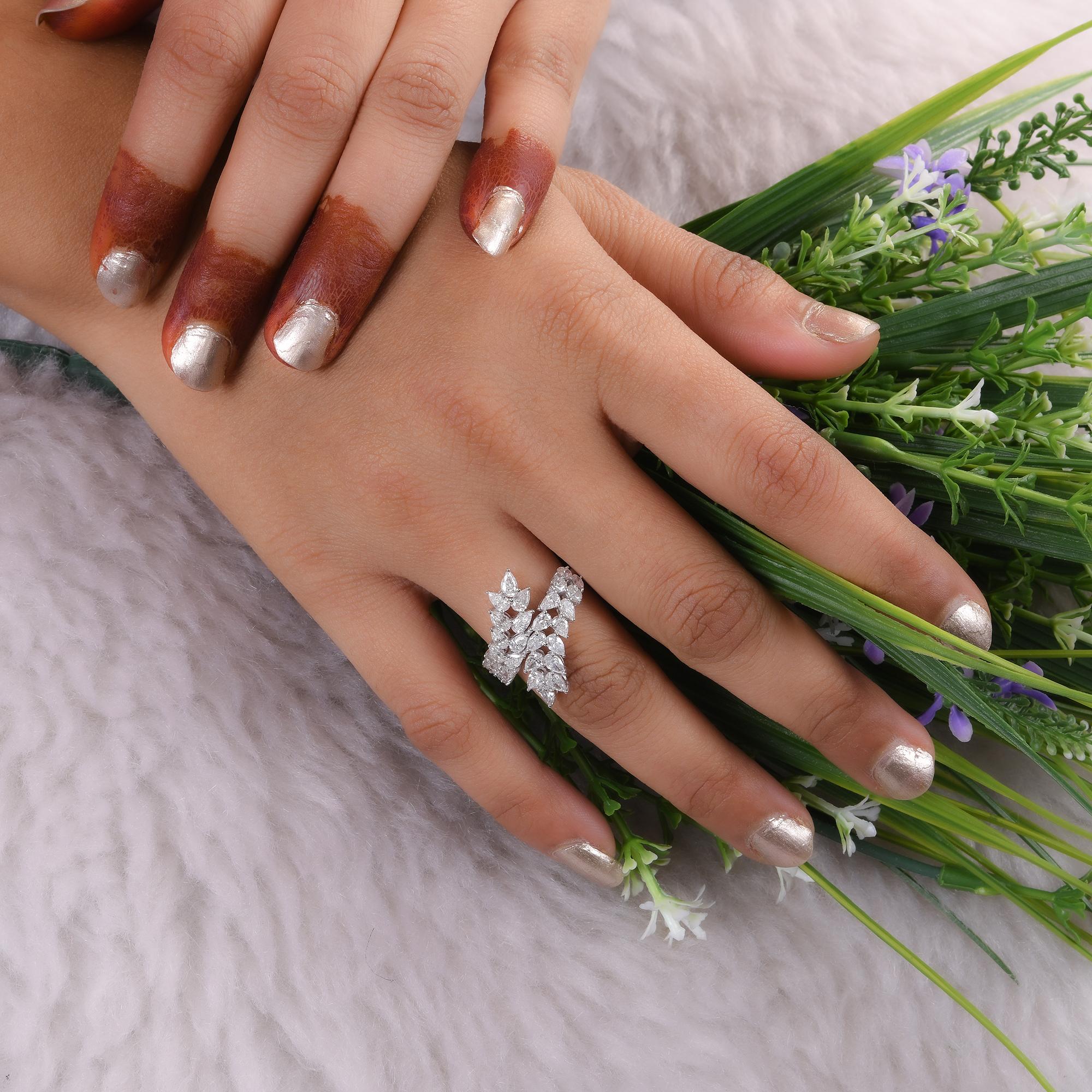 Women's Real 2.37 Carat Pear Diamond Wrap Ring 18 Karat White Gold Handmade Fine Jewelry For Sale