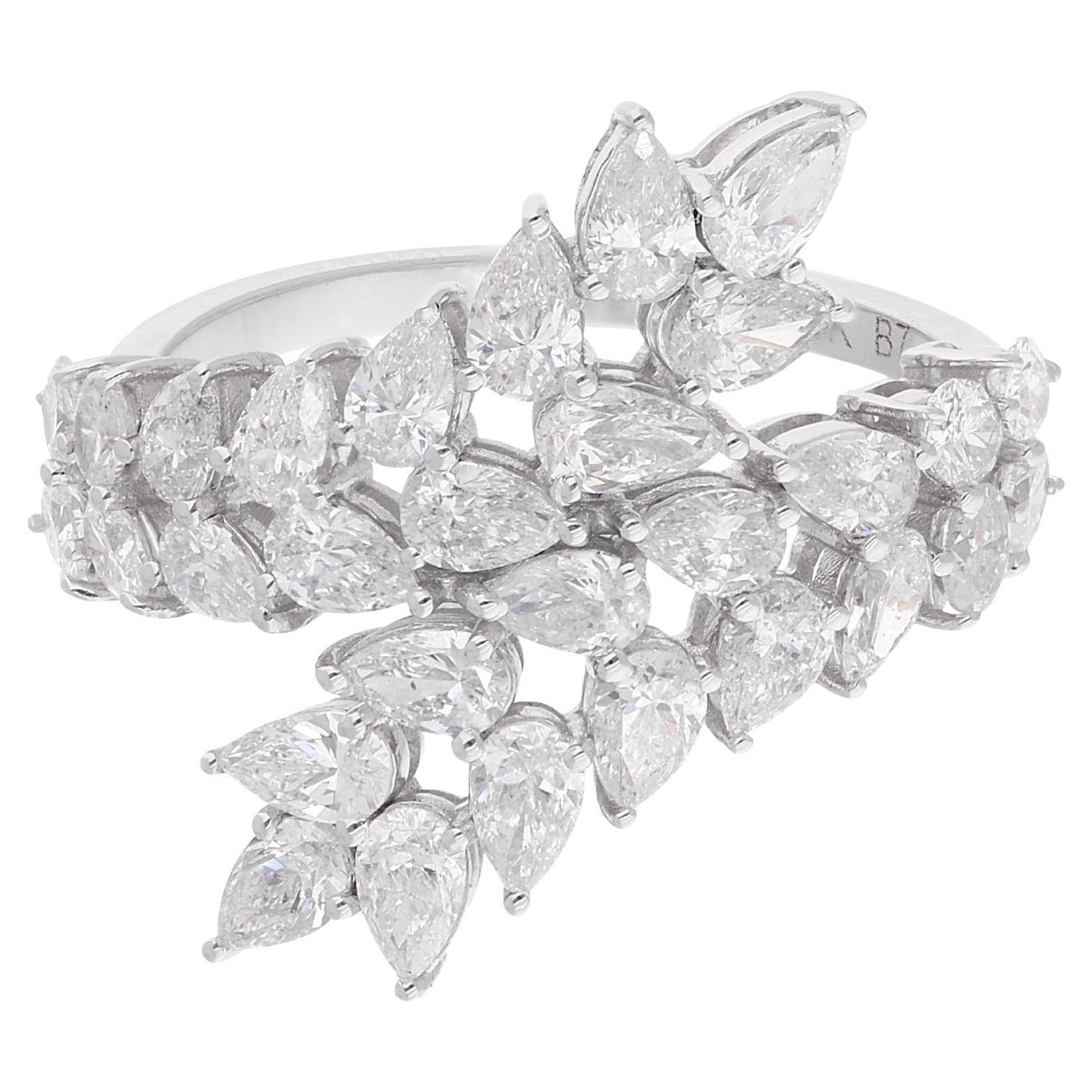 Real 2.37 Carat Pear Diamond Wrap Ring 18 Karat White Gold Handmade Fine Jewelry For Sale