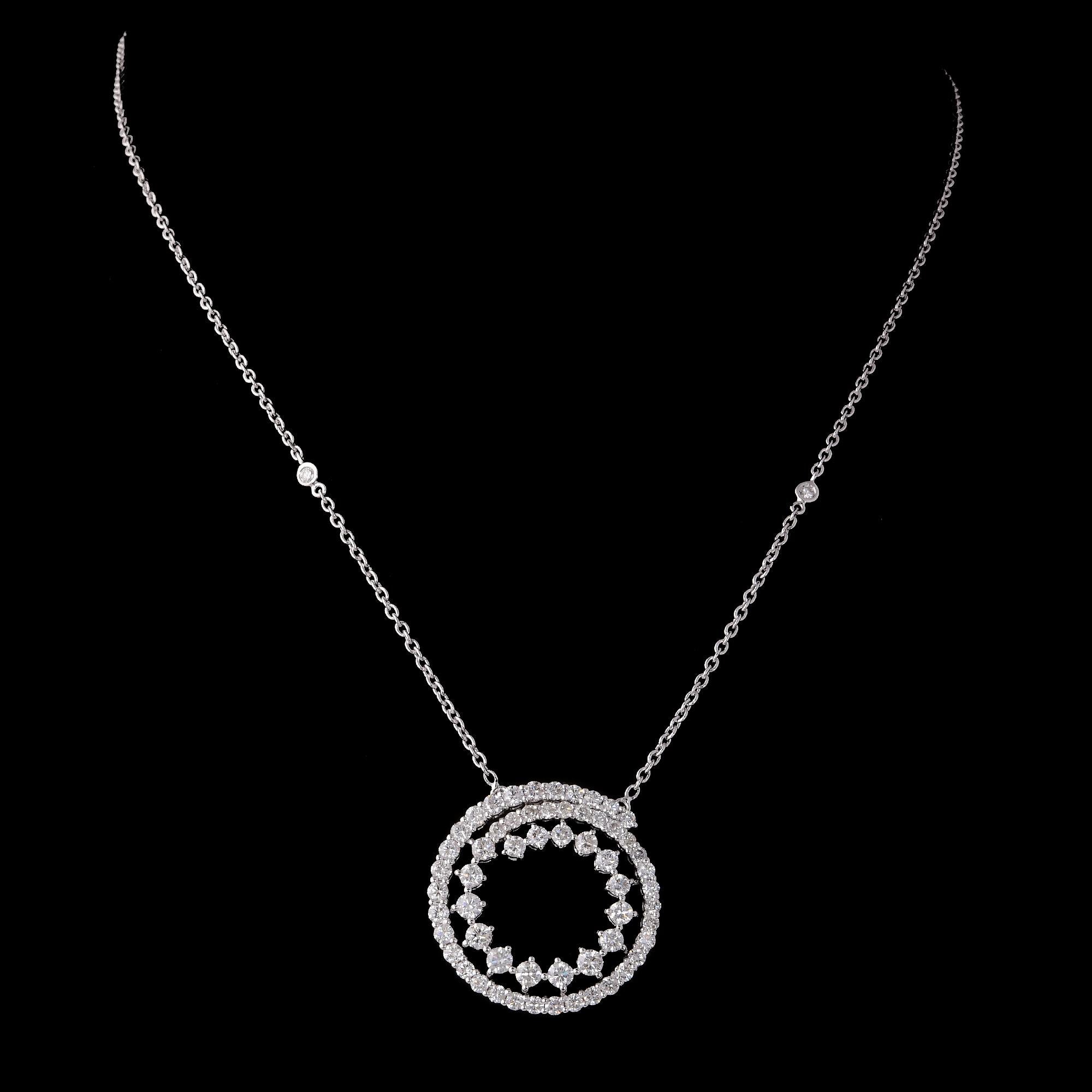 Round Cut Real 2.37 Carat SI Clarity HI Color Diamond Charm Necklace 14 Karat White Gold For Sale