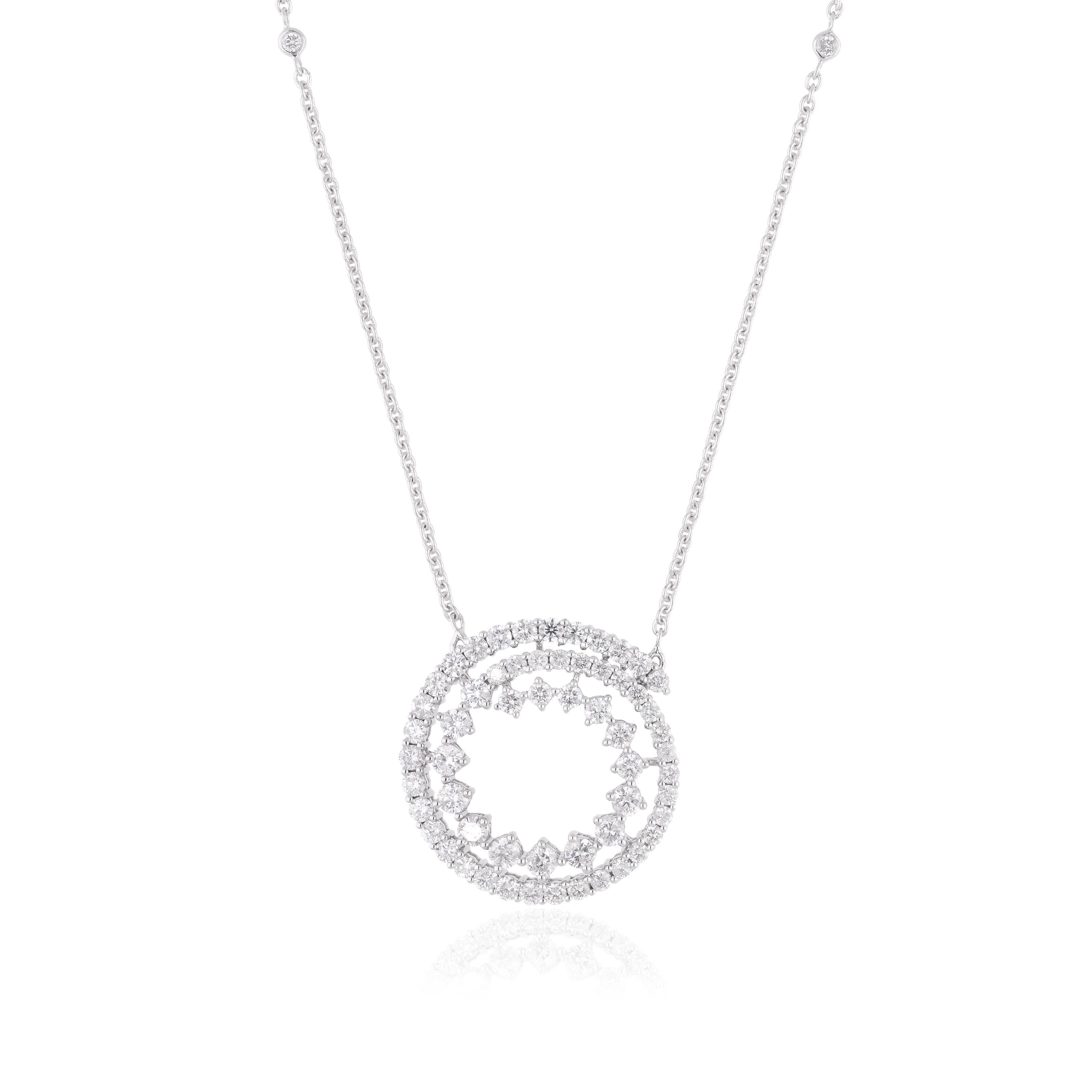 Women's Real 2.37 Carat SI Clarity HI Color Diamond Charm Necklace 14 Karat White Gold For Sale