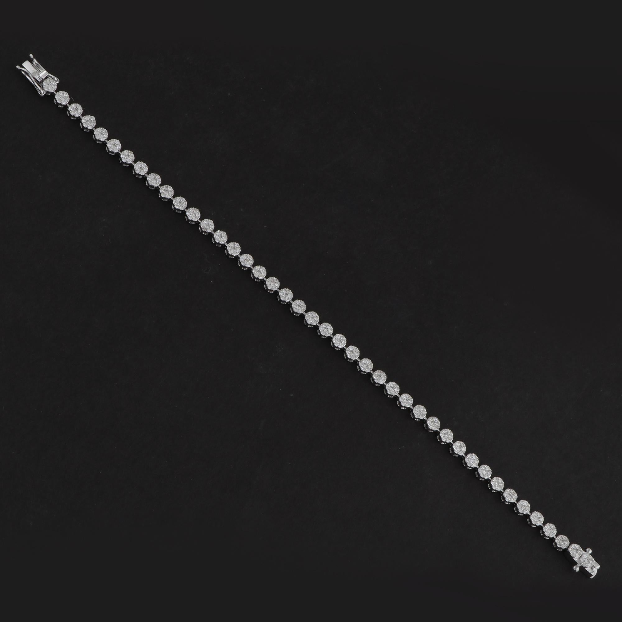 Round Cut Real 2.40 Carat Diamond Multi Round Disc Charms Bracelet 14k White Gold Jewelry For Sale